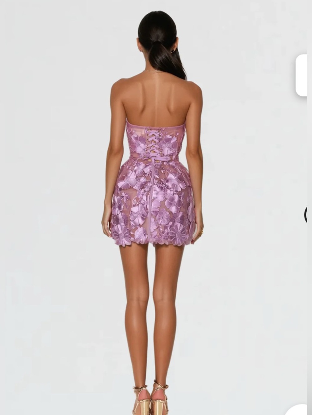 Strapless Lavender Floral Appliqué Mini Dress NWT - Picture 5 of 8